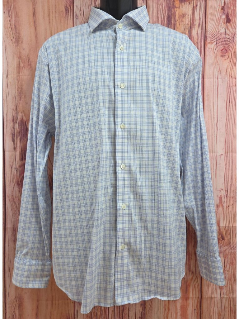 Bonobos Mens Slim Fit Long Sleeve Button-Up Shirt 17.5-36 Plaid Blue/White